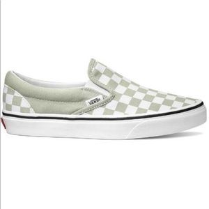 Sage green checkered vans slip ons